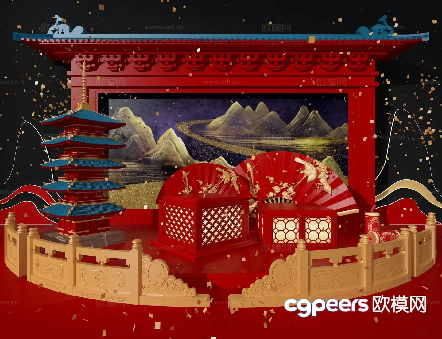 New Chinese style beauty display national trend beauty display 3D model