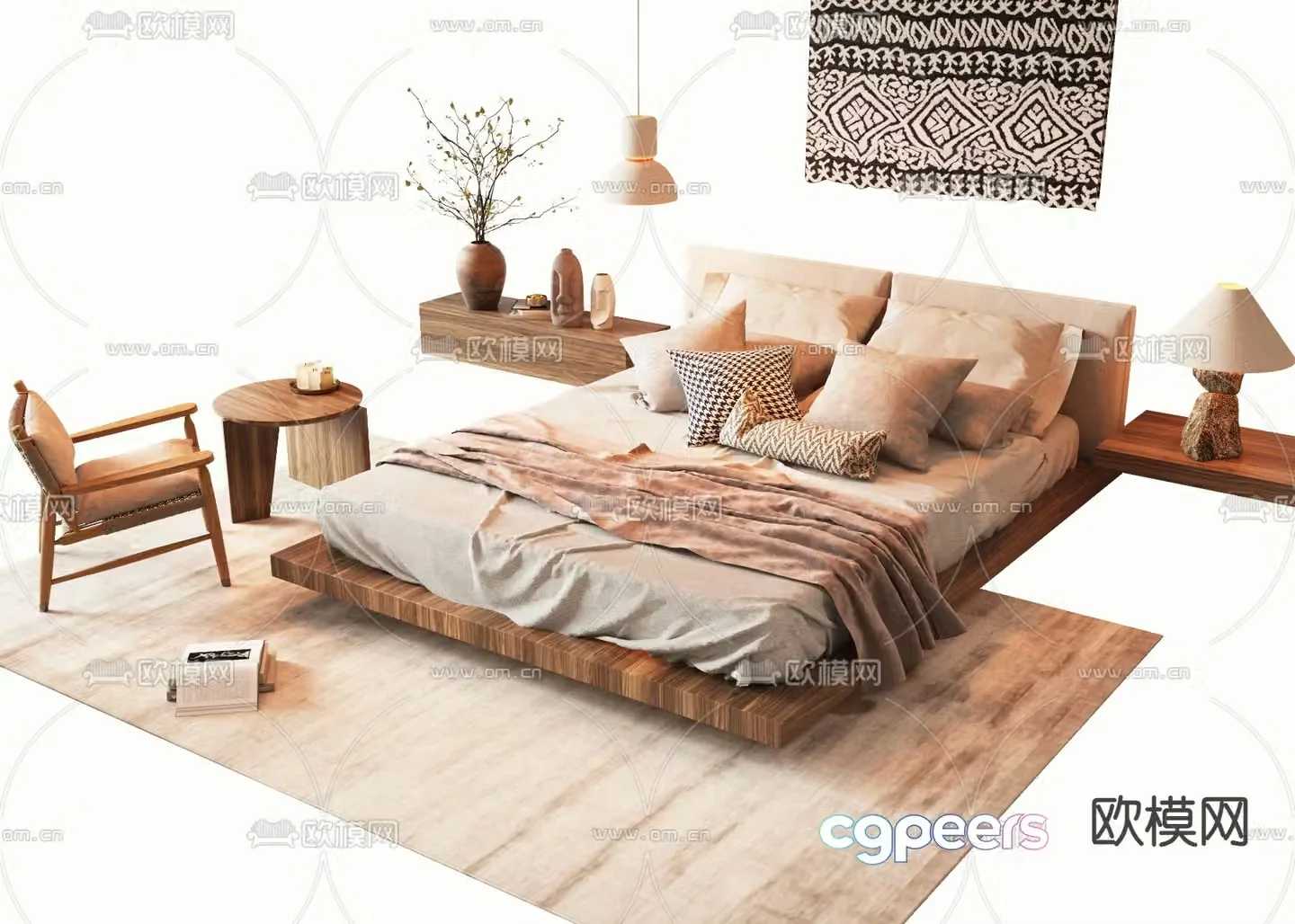 Medieval style double bed 3d model