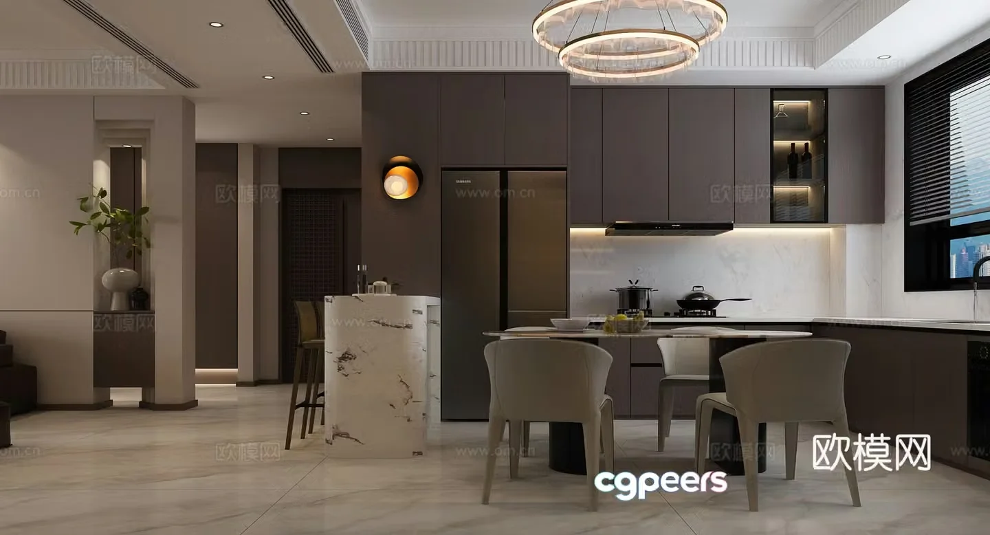 Modern restaurant Italian restaurant Italian light luxury restaurant Italian light luxury dining table and chair Italian light luxury hanging 3D model