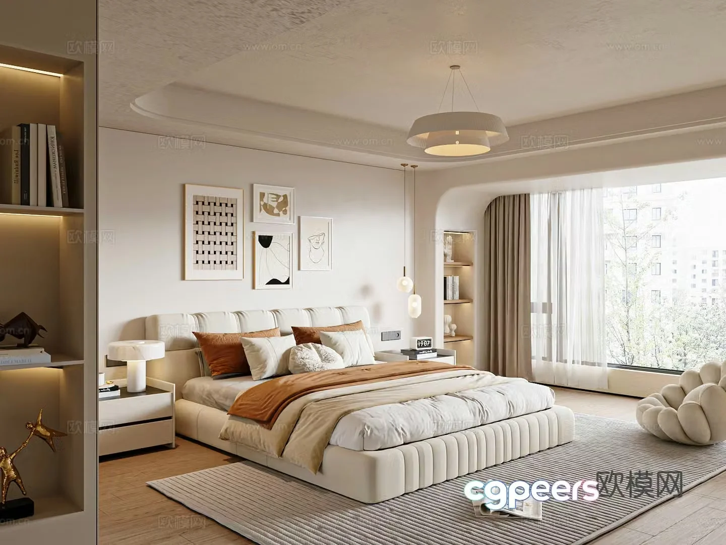 Modern creamy bedroom 3d model