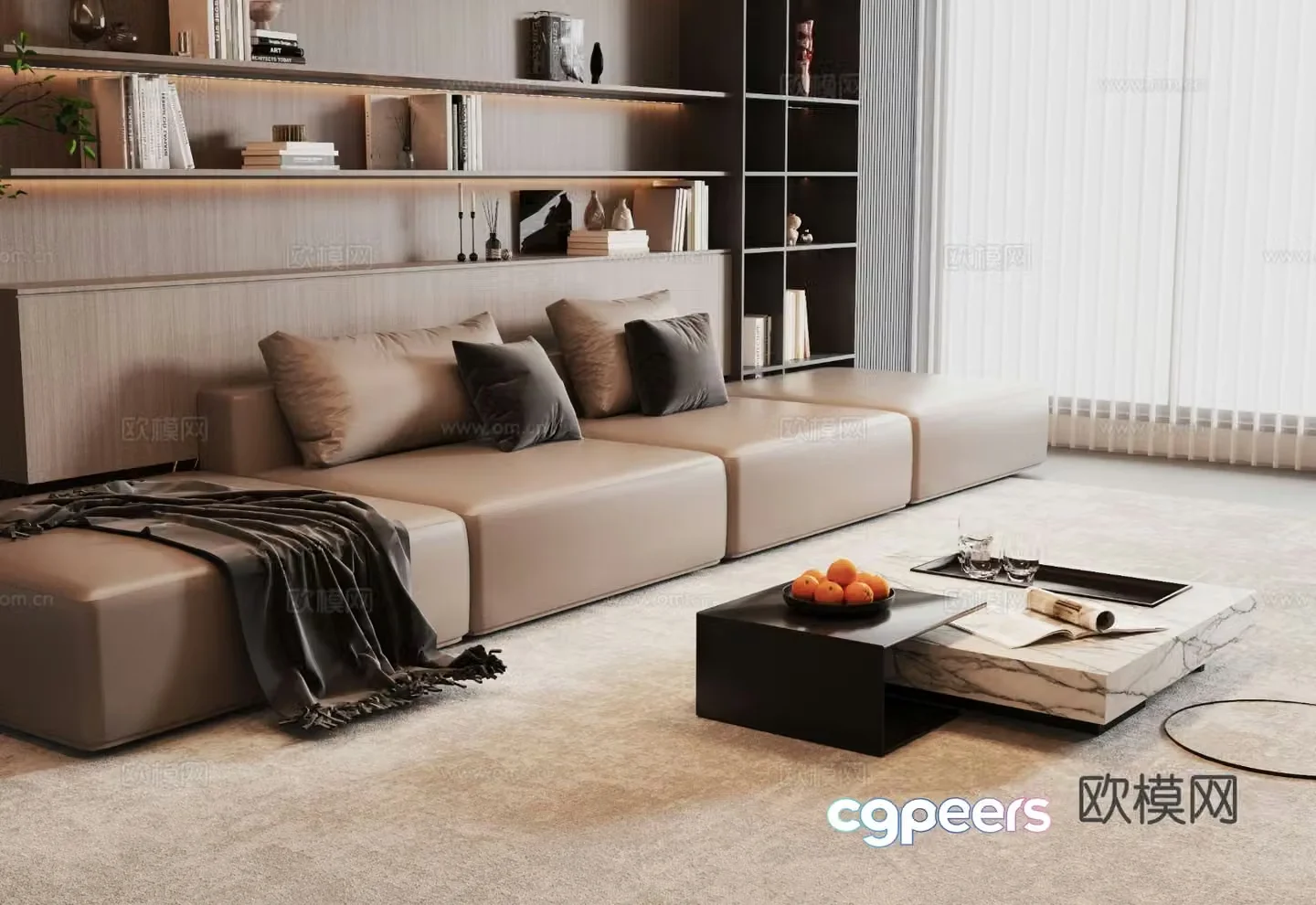 multi-person sofa leather sofa 3d model