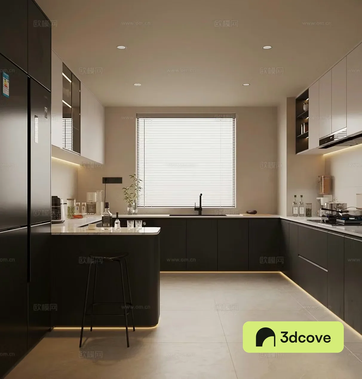 Modern creamy kitchen refrigerator range hood kitchen supplies