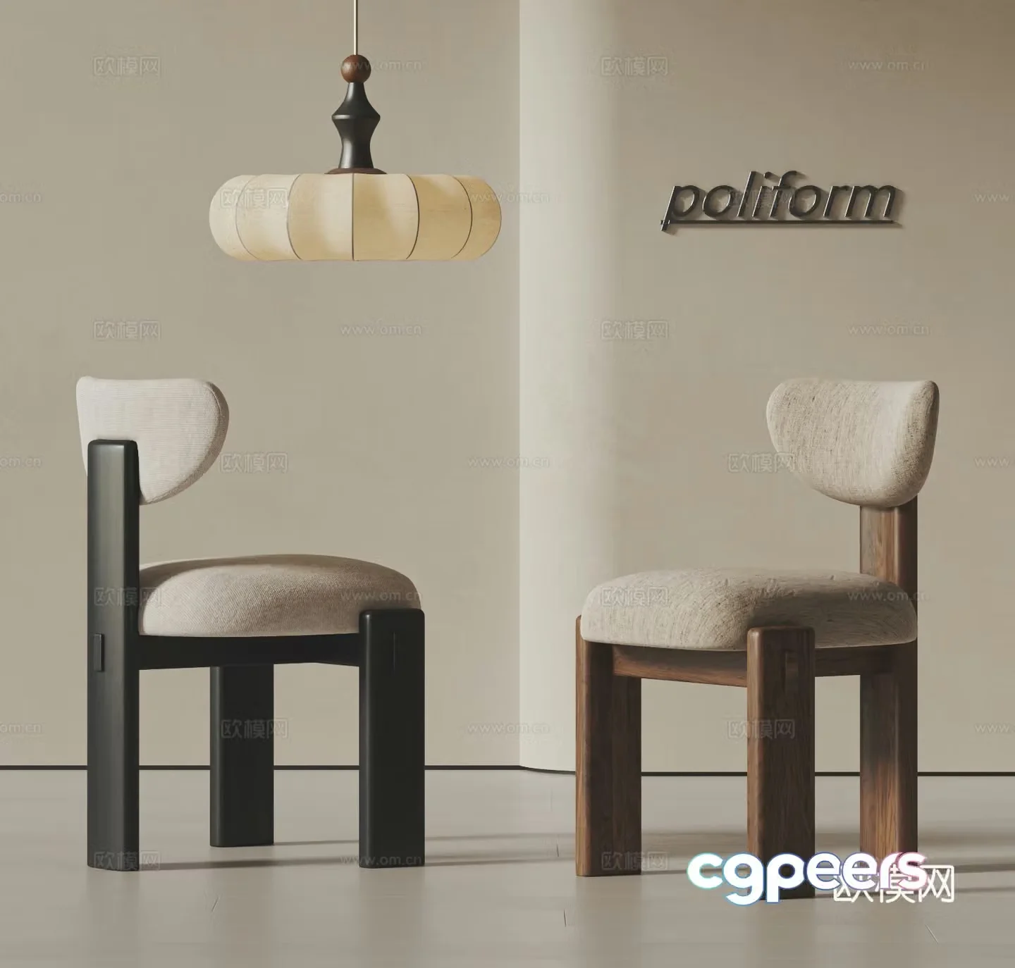 Wasabi Middle Style Dining Chair Combination Wooden Chair Single Chair Book Chair Chandelier Leisure Chair 3D Model