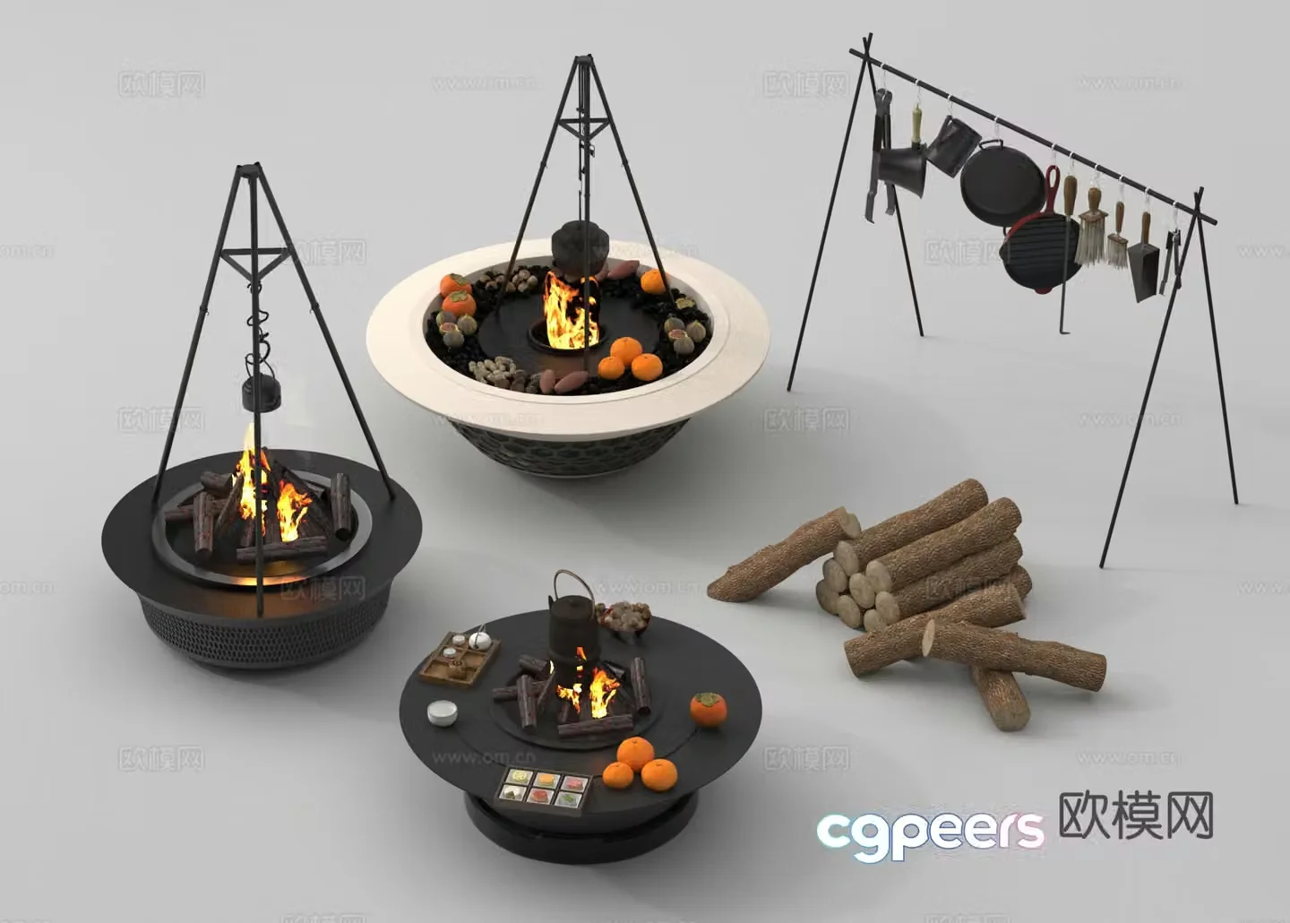 Outdoor barbecue grill barbecue table outdoor kitchenware rack 3d model