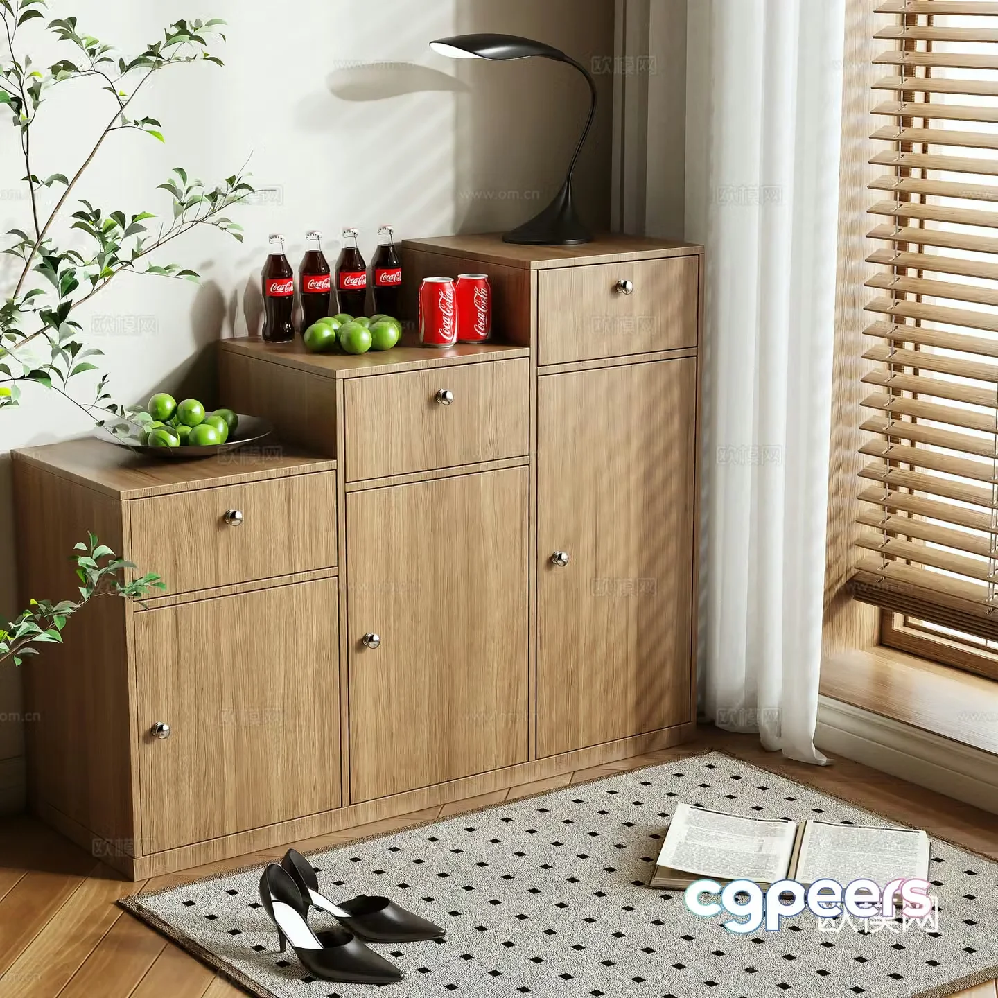 Log style low shoe cabinet 3D model