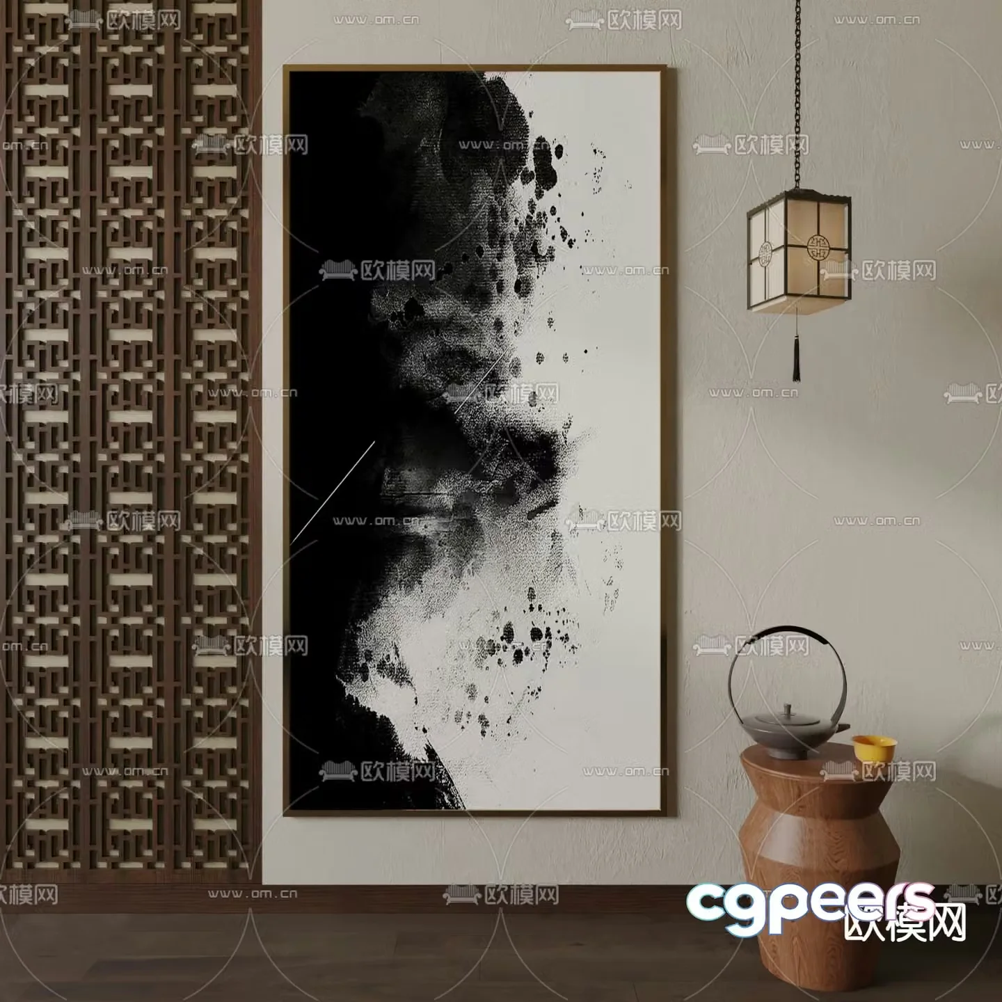 New Chinese style black and white painting art painting decorative painting 3d model