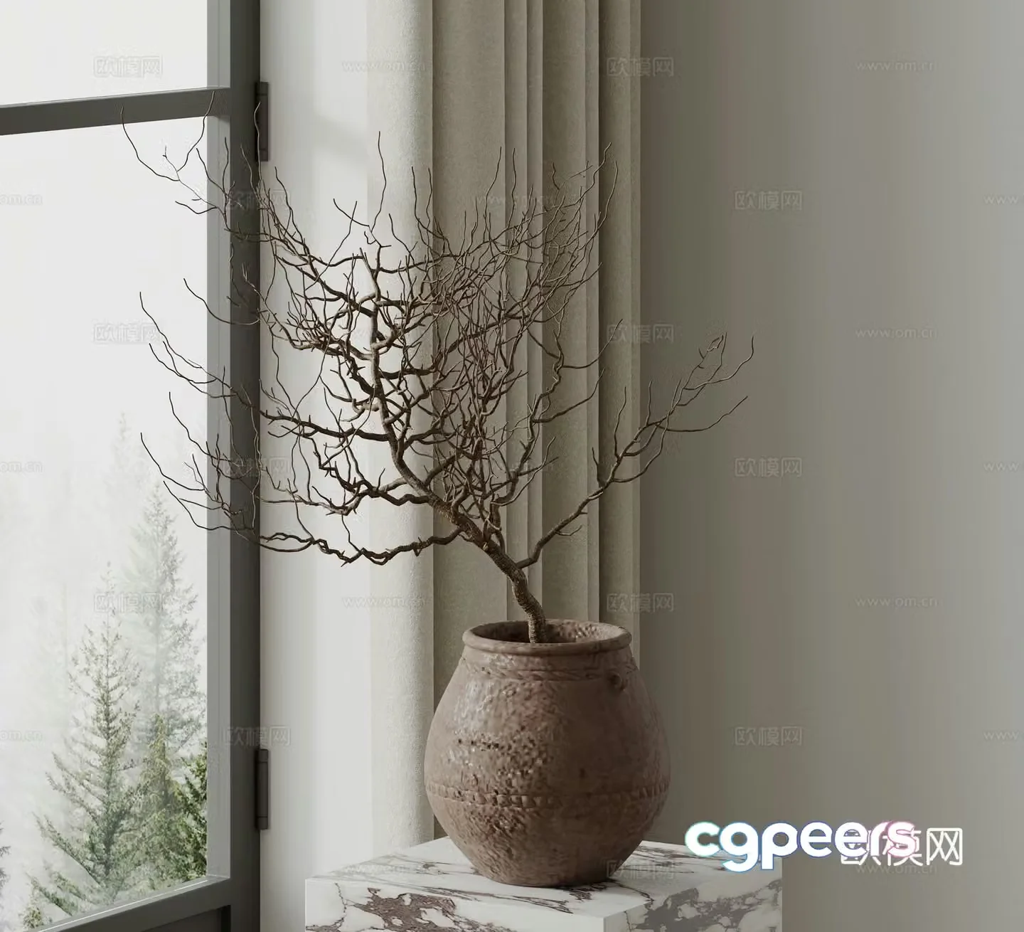 Modern bonsai potted flower ornaments 3D model