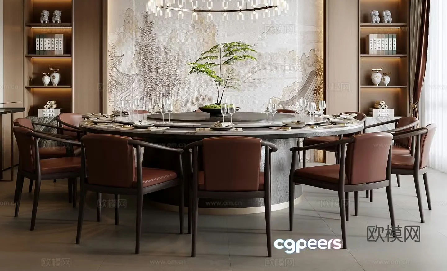 New Chinese dining table and chair combination 3D model