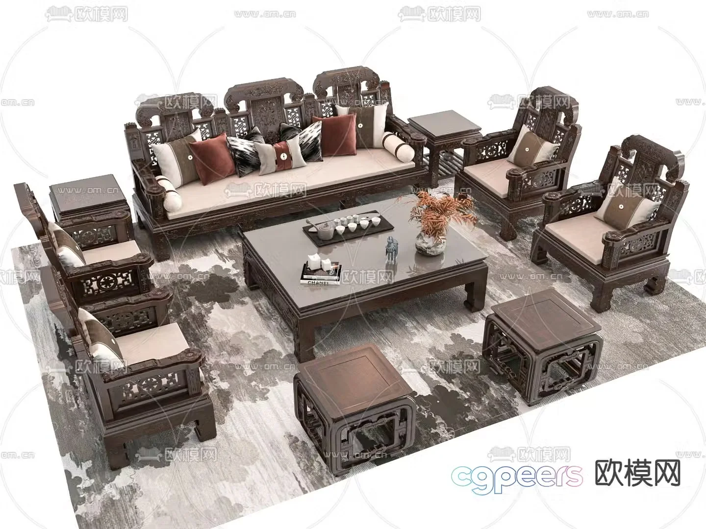 Chinese style modular sofa 3d model