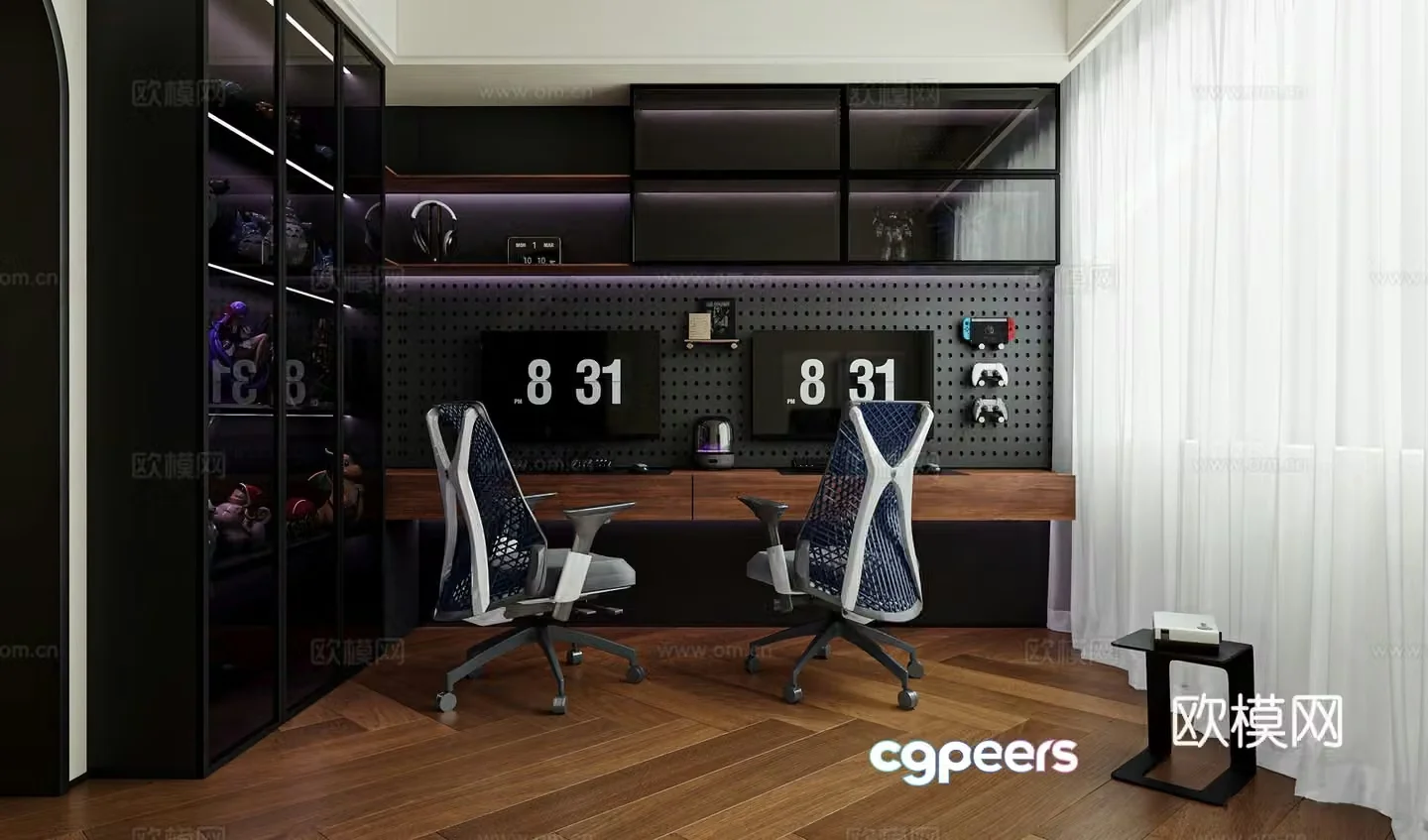 French medieval e-sports room entertainment room figure stand audio and video room multifunctional room 3D model