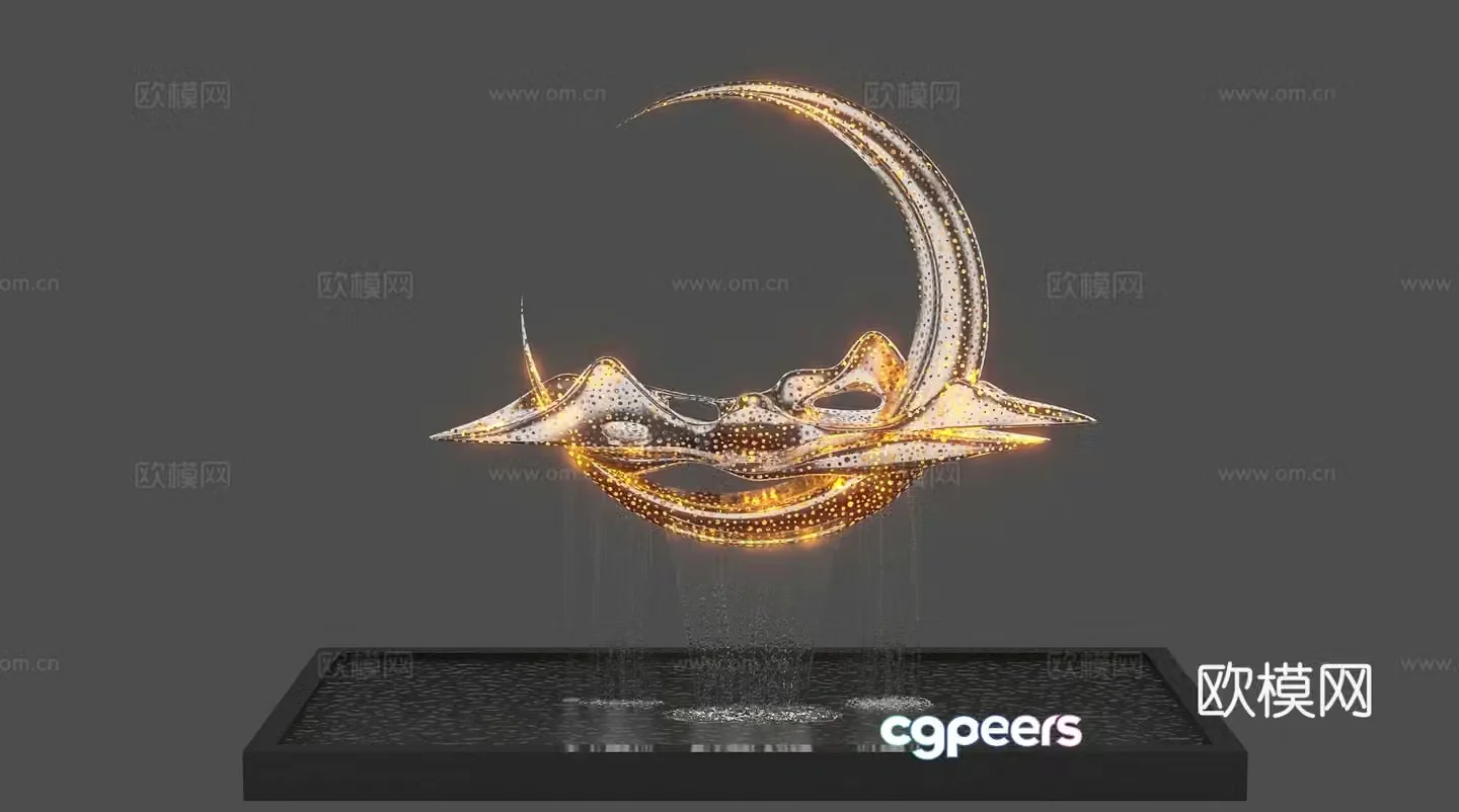 Stainless Steel Moon Moon Sculpture Pond Flowing Water Small Product 3D Model