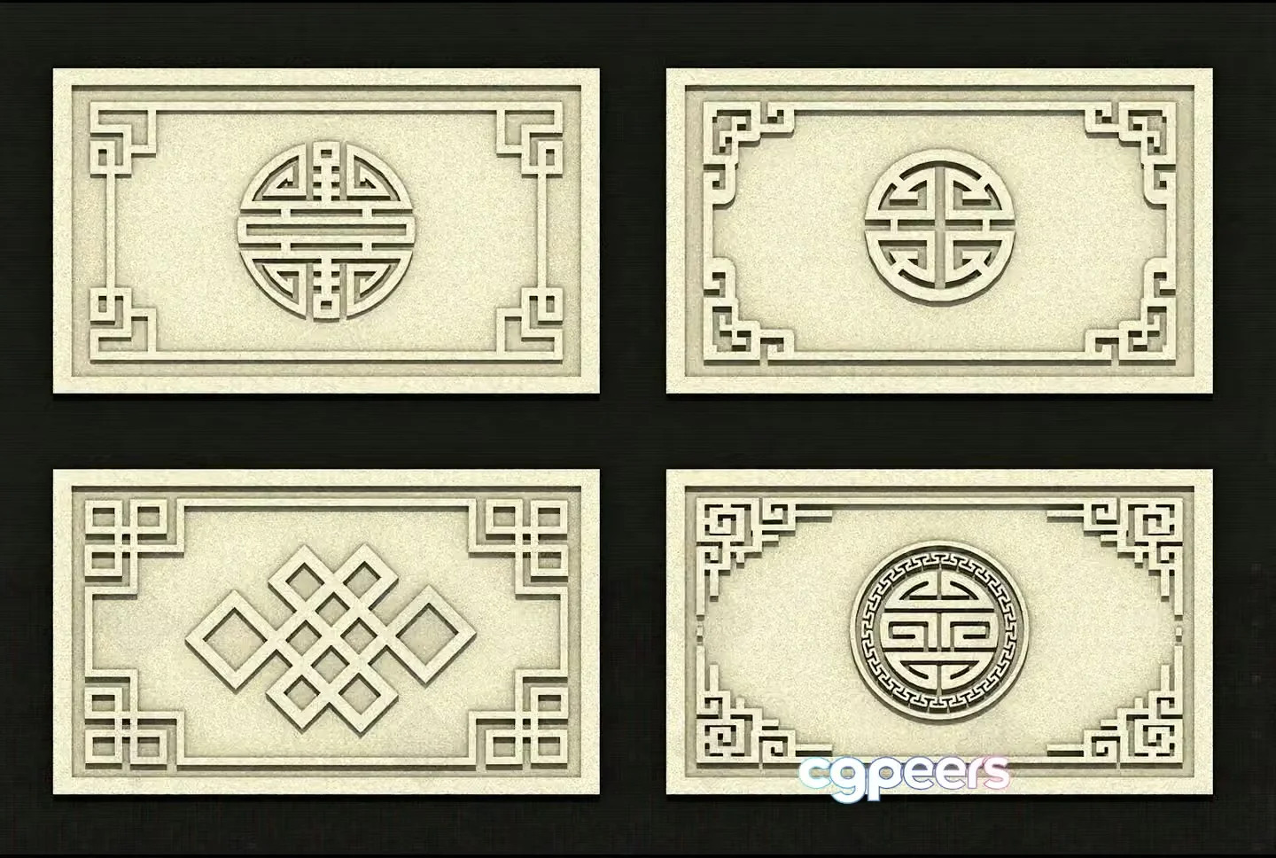 Four Rectangular Decorative Wall Panels 3D Model – 1448 – VRAY Render