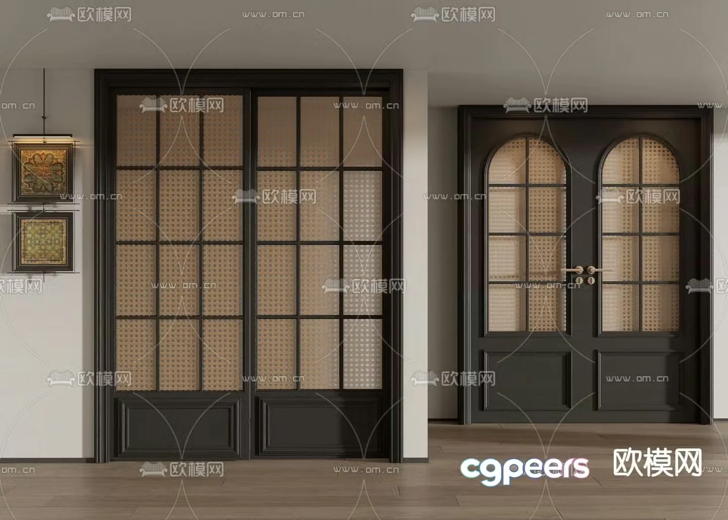 Medieval style sliding door double door kitchen door 3d model