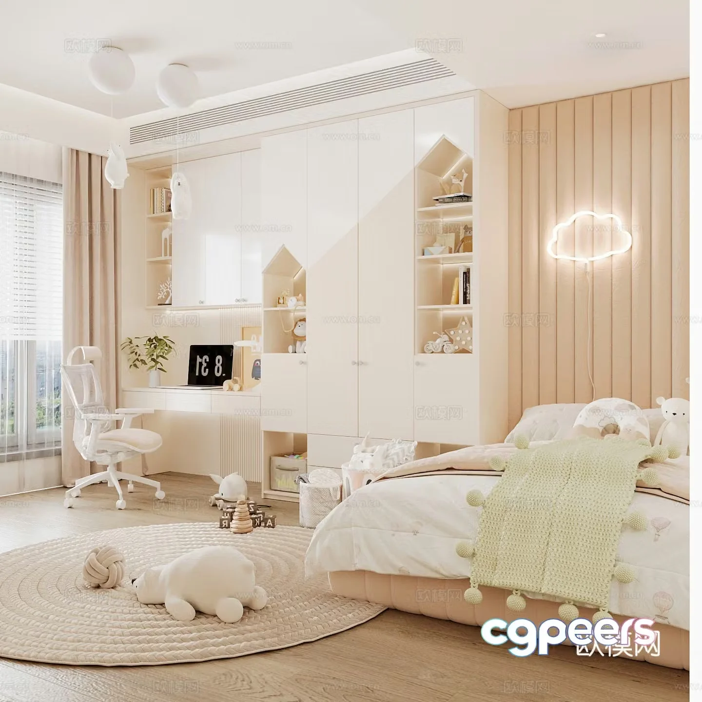 Modern children’s room boy’s room girl’s room children’s bed children’s wardrobe children’s desk 3d model