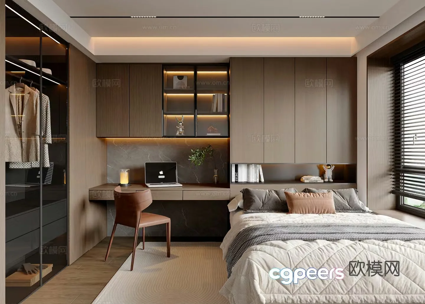 Modern tatami bedroom book chair tablet tatami ornament wardrobe 3d model