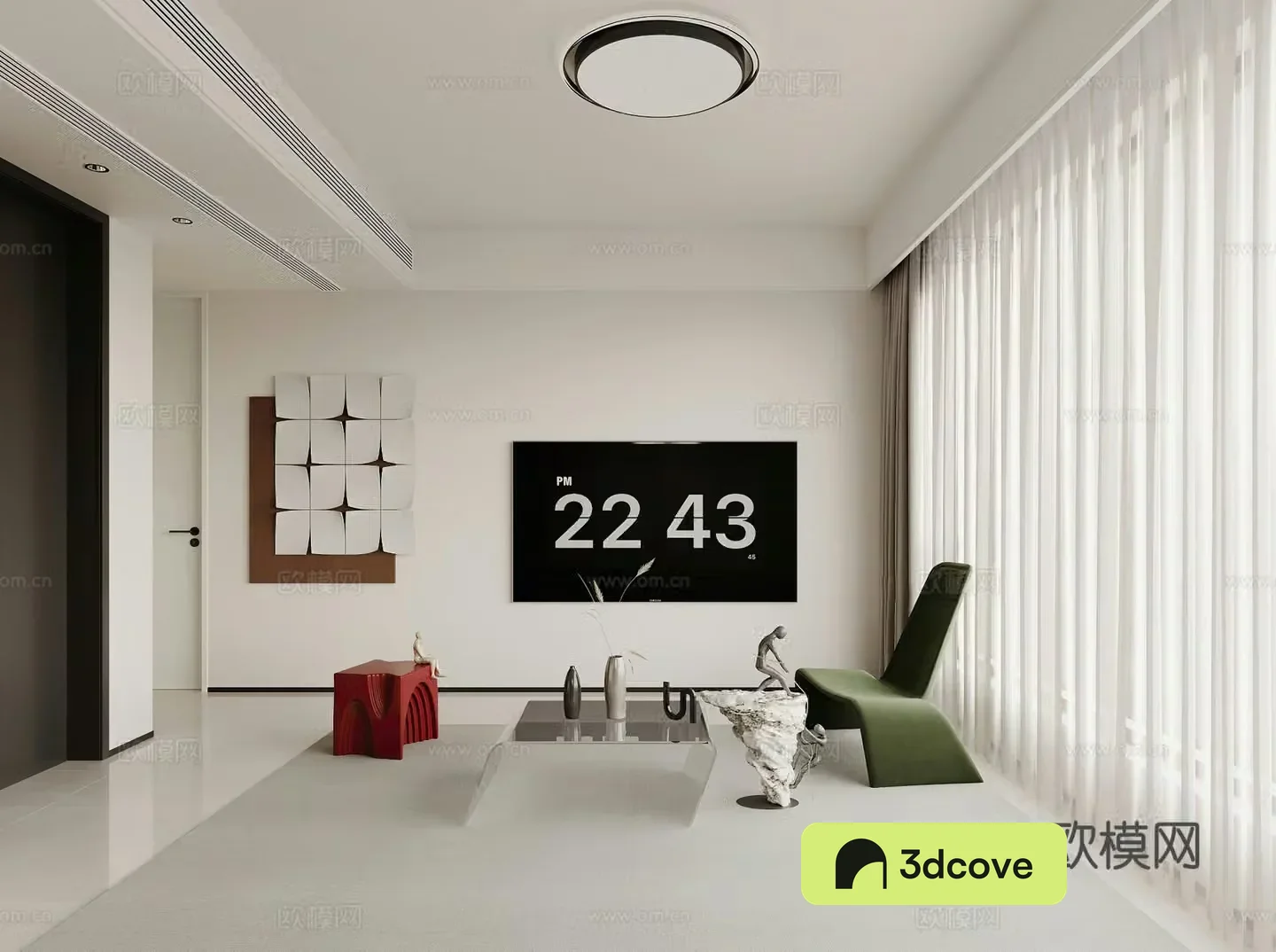Modern living room TV background wall leisure chair side table corner table decoration