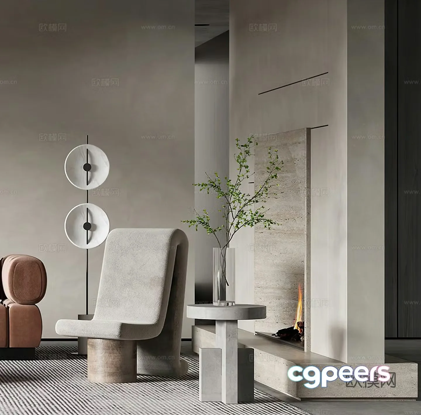Modern leisure chair Italian leisure chair Washi leisure chair side table corner table floor lamp fireplace 3d model
