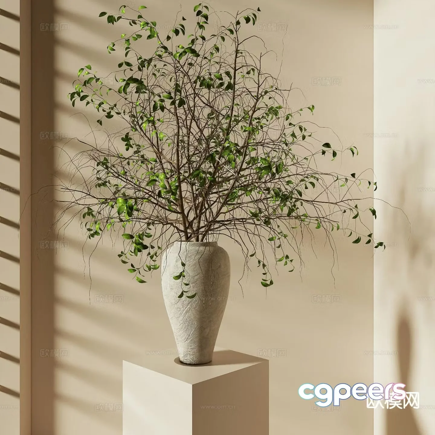 wabi-sabi vase floral arrangement flower arrangement green plant 3d model