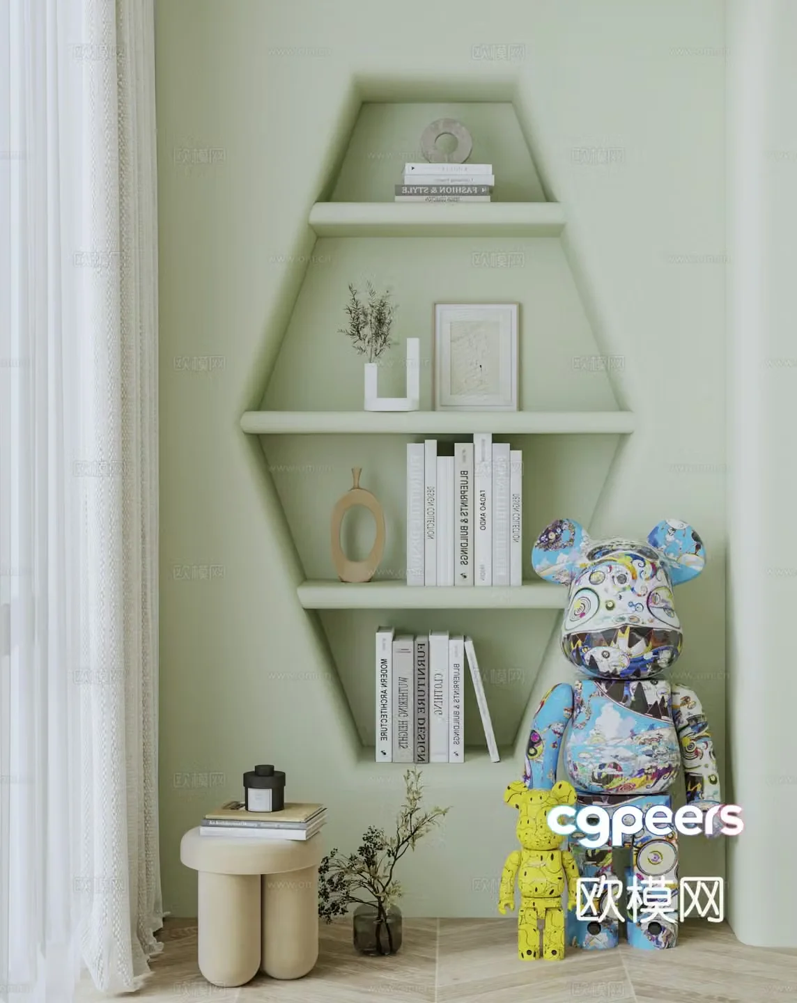 Modern cream decorative ornaments Violent bear sculpture decoration arc niche shelf book decorative ornaments 3D model