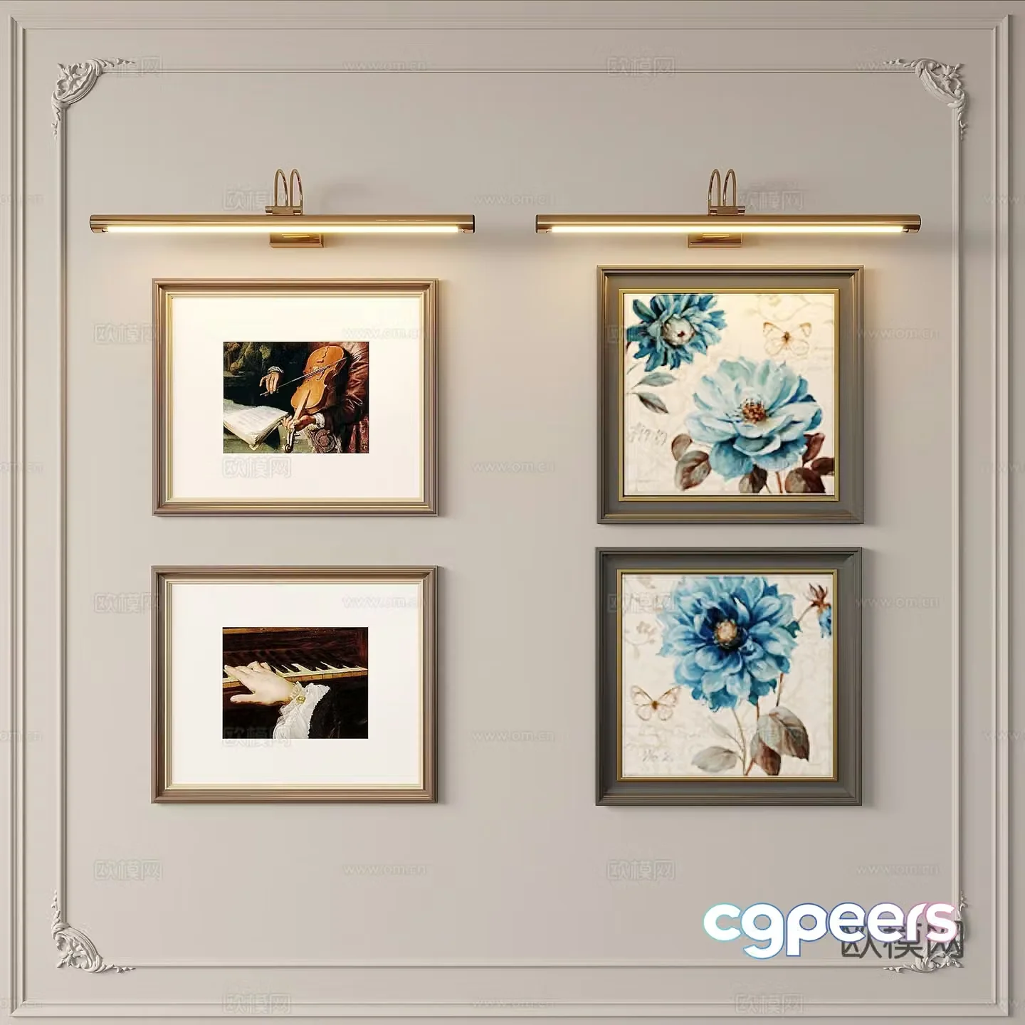 French wall lamp mural decorative picture frame 3d model