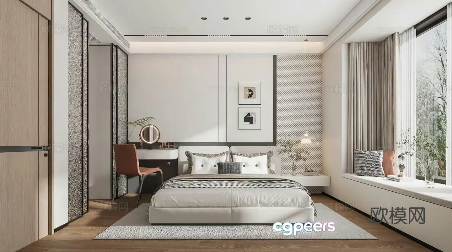 Modern light luxury simple home master bedroom 3D model