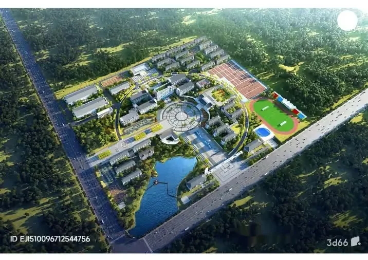 Aerial View Of A Large Building Complex With A Road And Trees 3D Model – 6287 – VRAY Render
