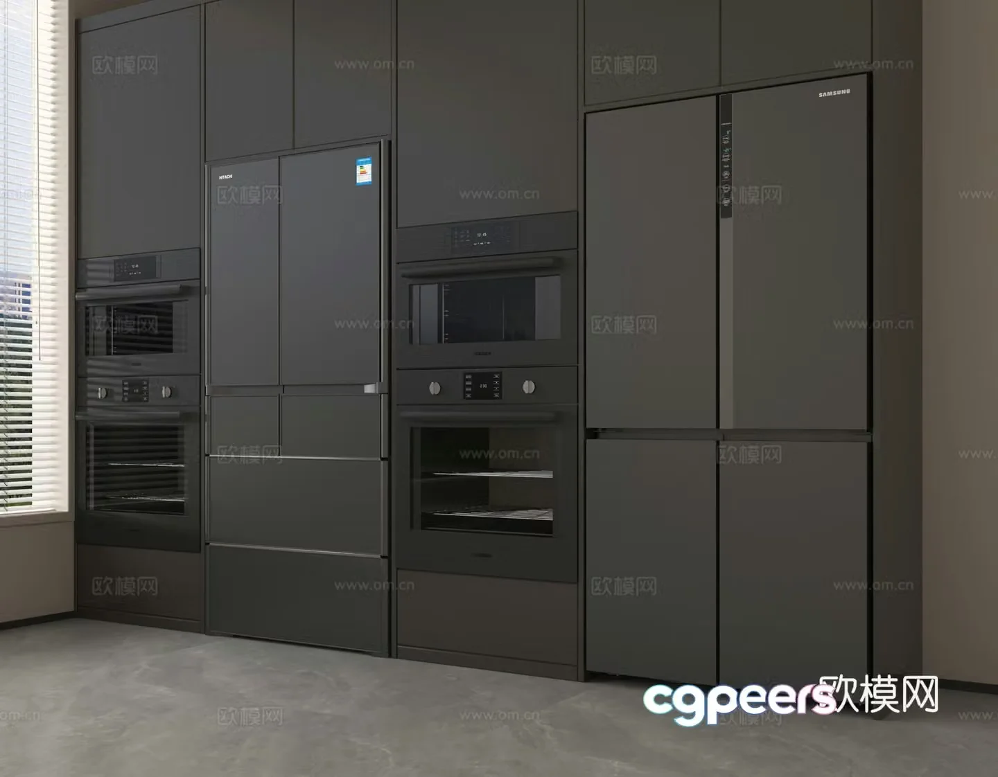 Refrigerator Double door refrigerator Oven Steamer Dishwasher 3D model
