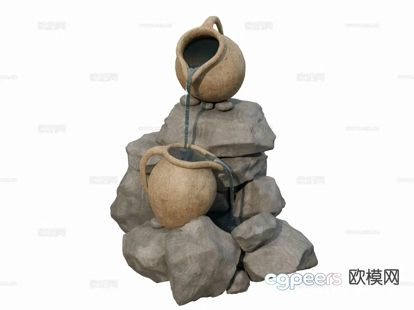 New Chinese style clay pot flowing water 3D model
