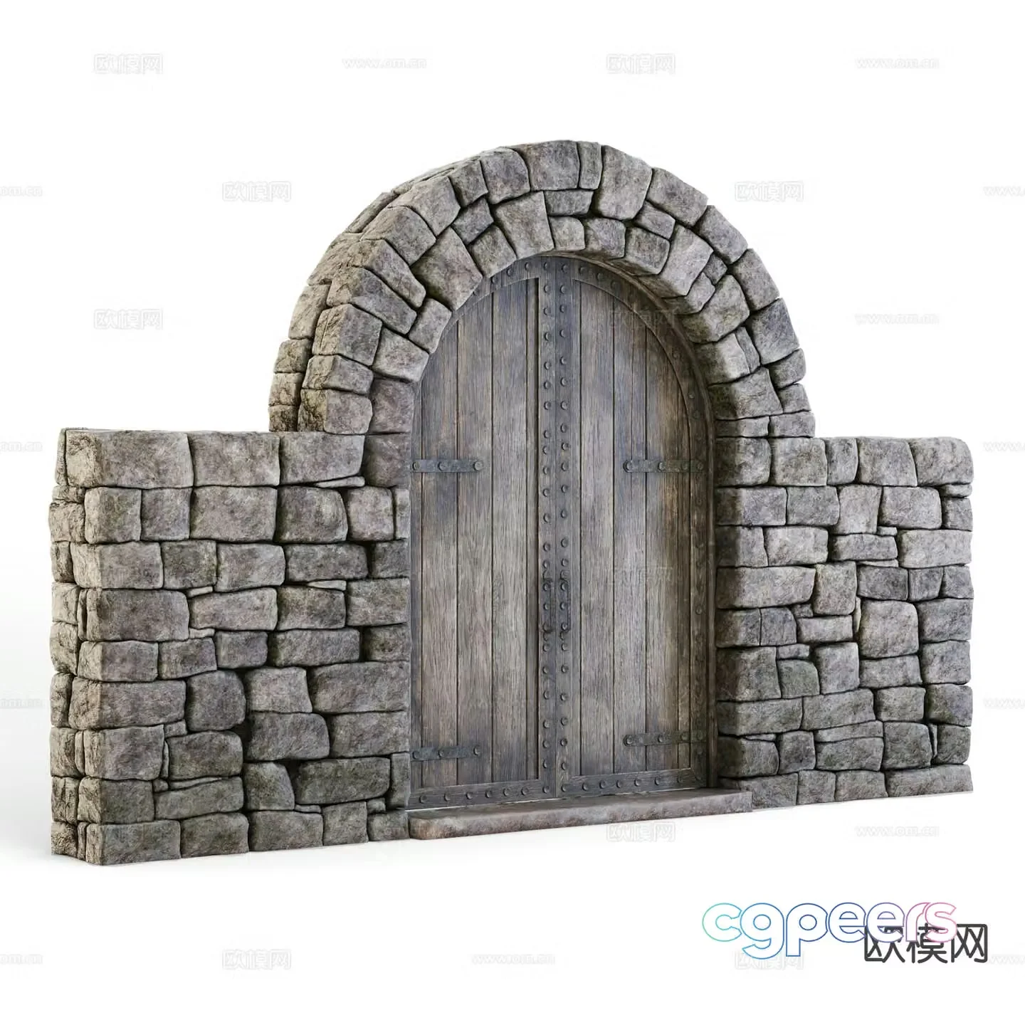 Rough stone wall brick wall wall retro wall tile stone wall wooden door 3d model