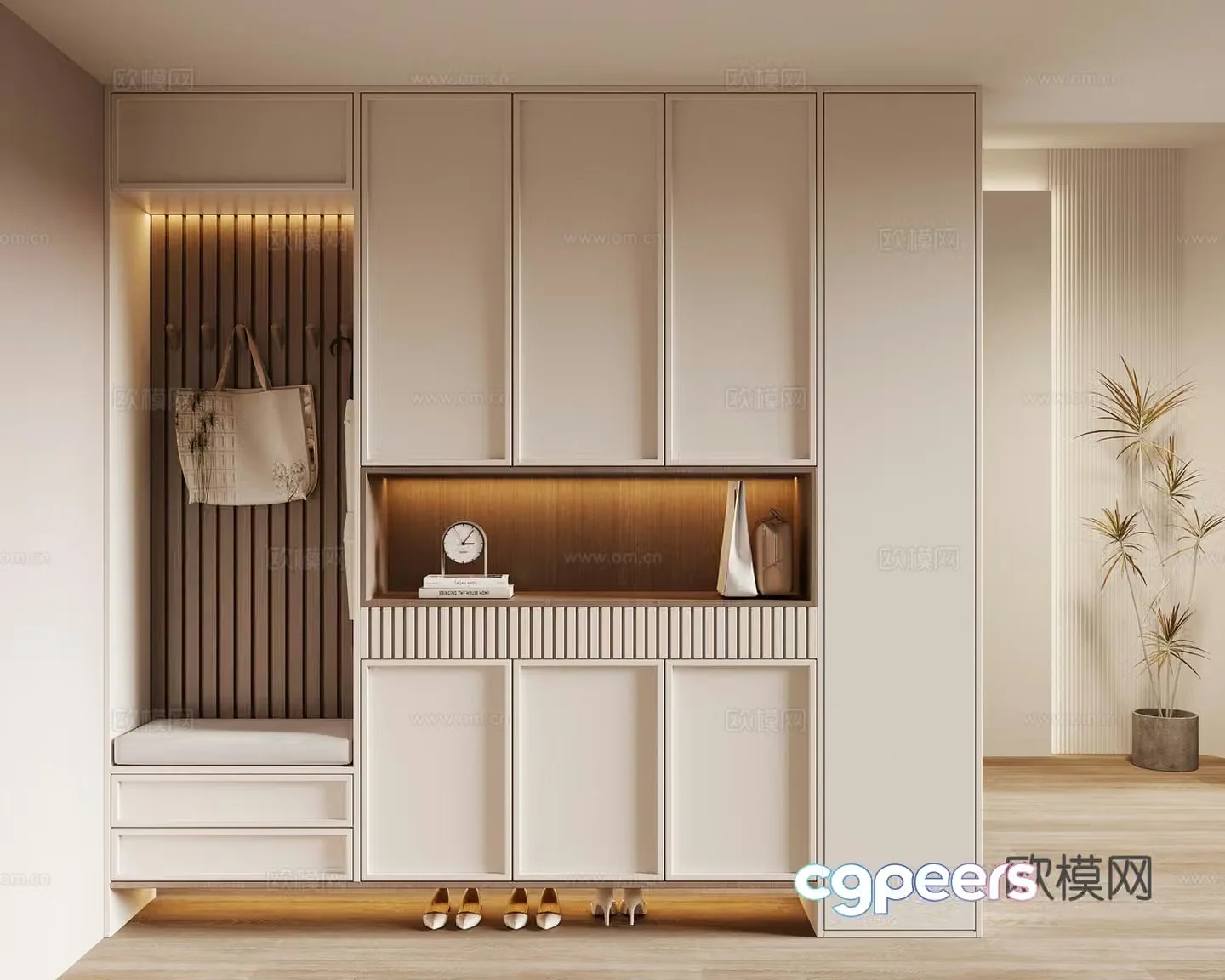 Modern cream style shoe cabinet entrance cabinet 3d model
