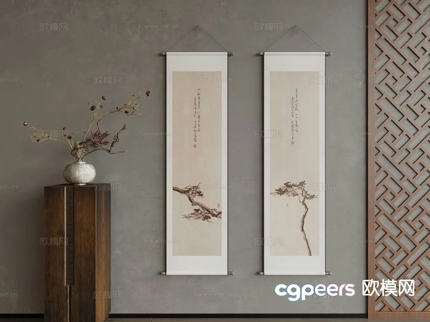 New Chinese style decorative painting hanging painting scroll painting 3d model