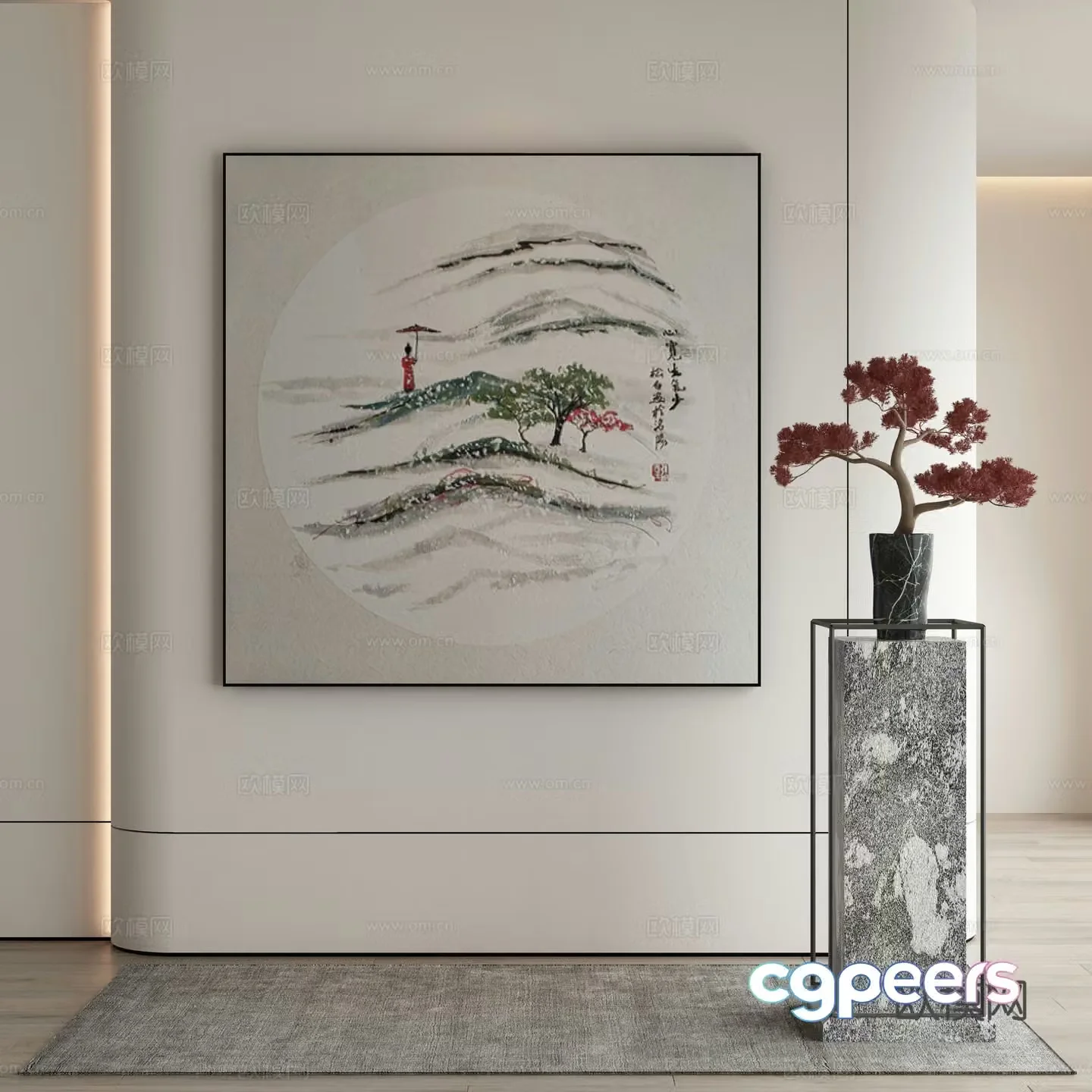 New Chinese style ink painting decorative painting 3D model