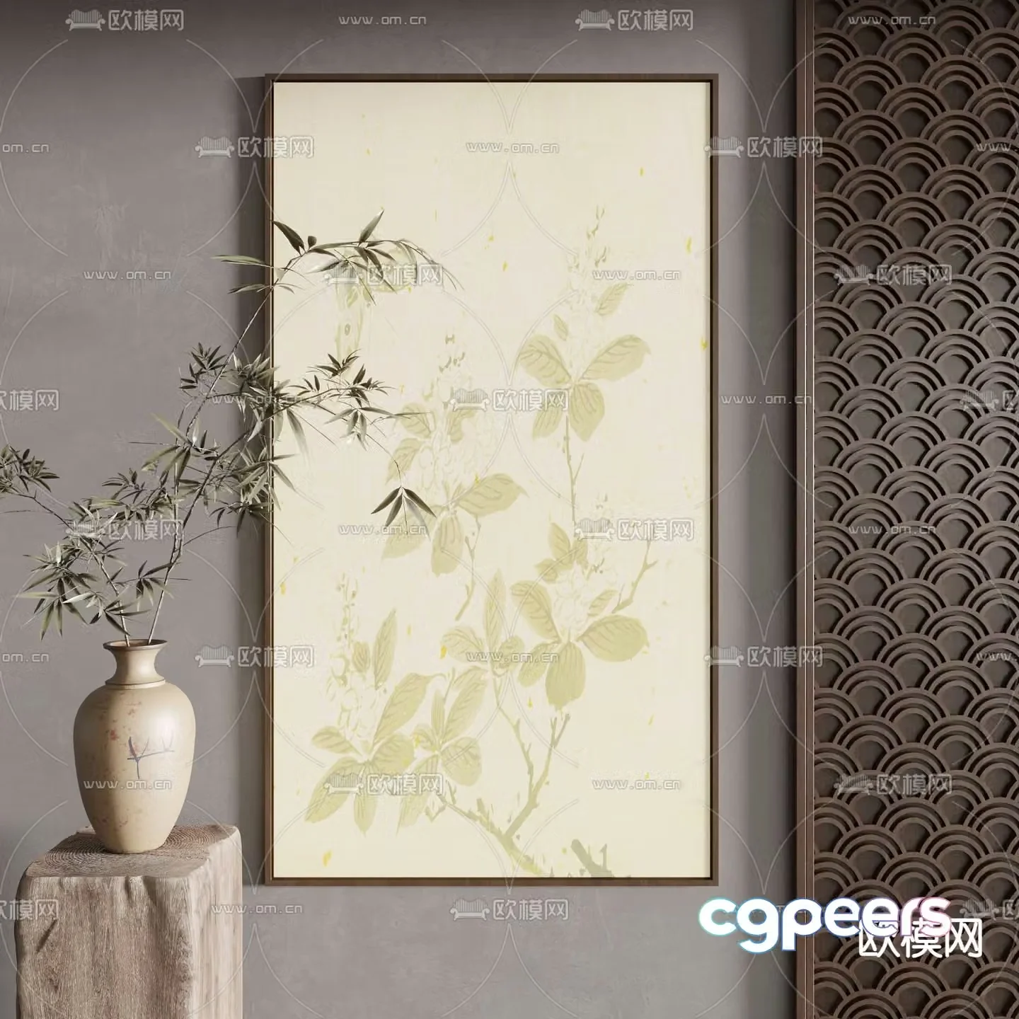 Chinese style flower and bird painting Zen hanging painting Decorative painting 3D model