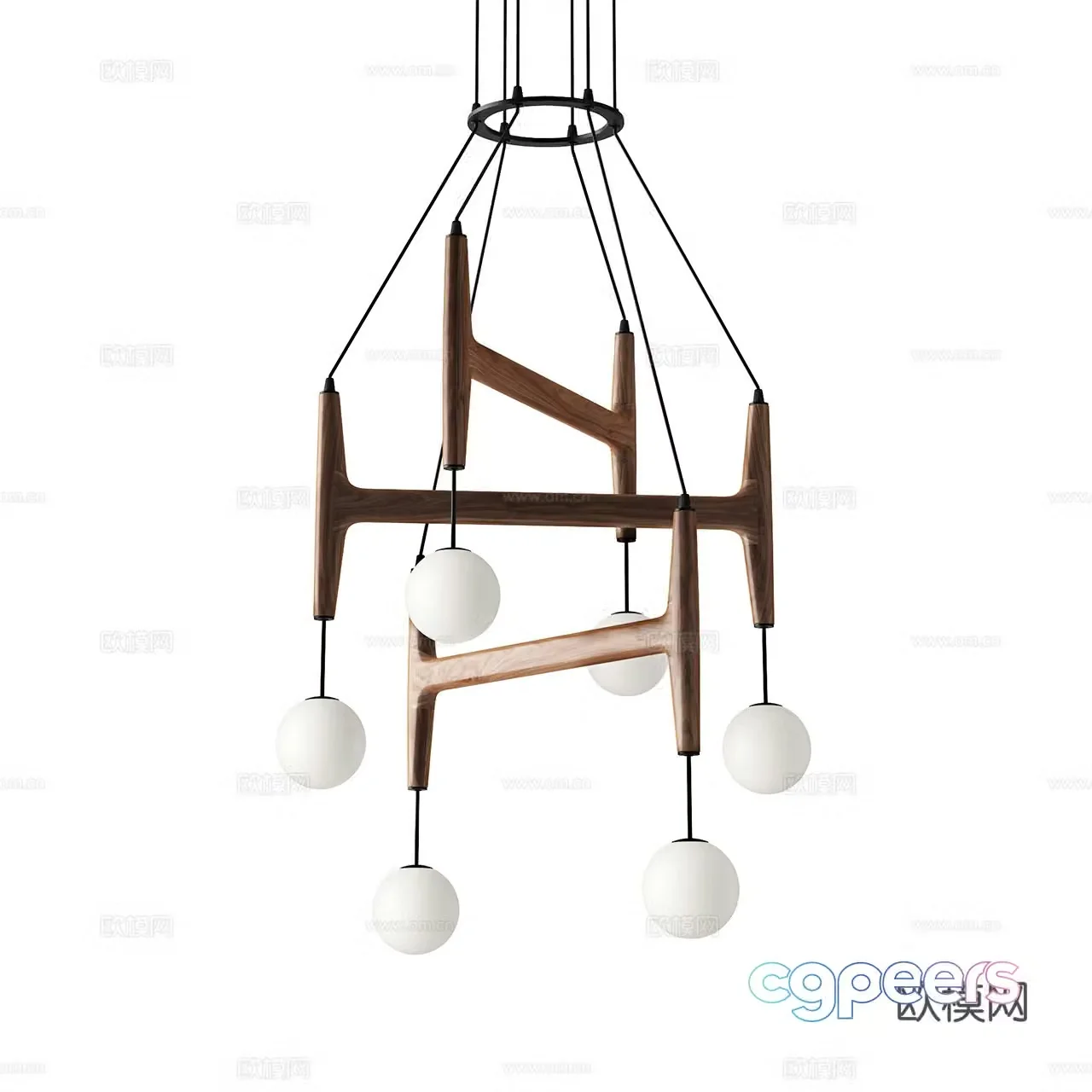 Porada vintage chandelier decorative chandelier walnut chandelier glass chandelier 3d model
