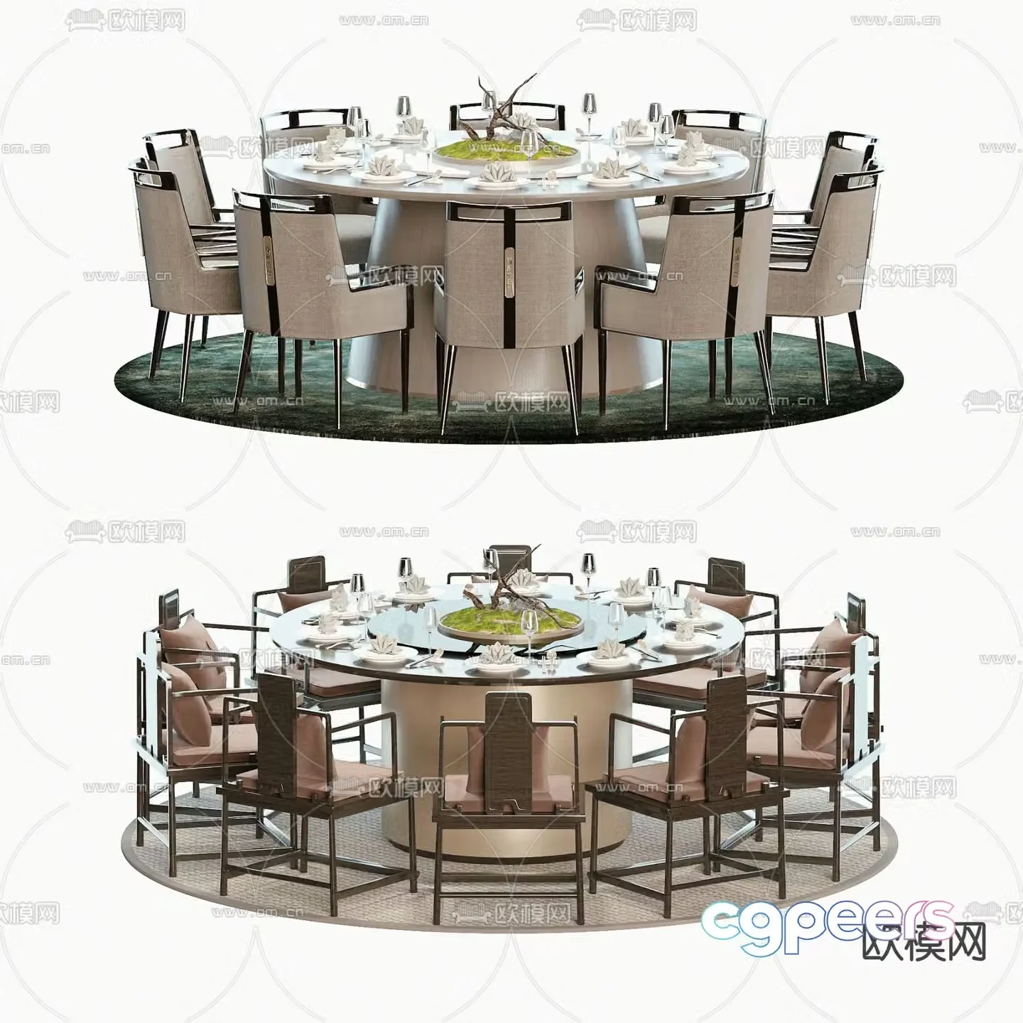 New Chinese style dining table and chairs round dining table 3d model