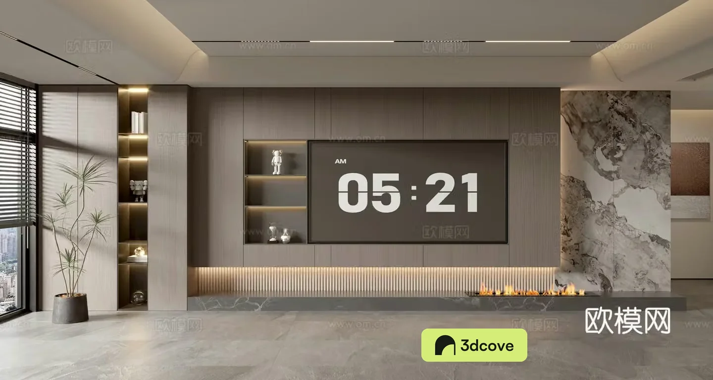 Light luxury TV background wall full-wall TV cabinet integrated TV cabinet d model