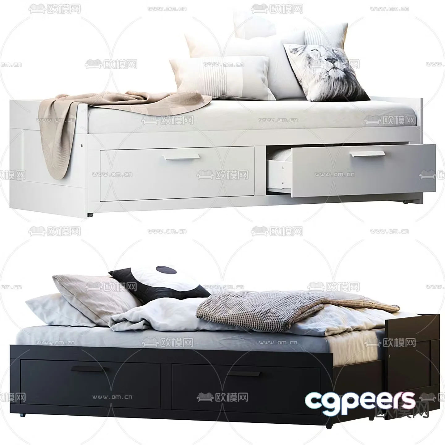Simple European drawer children’s bed 3D model