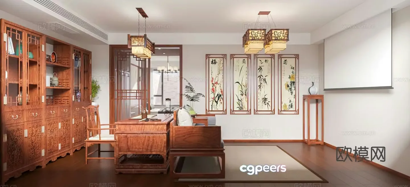 Chinese style bedroom master bedroom 3d model