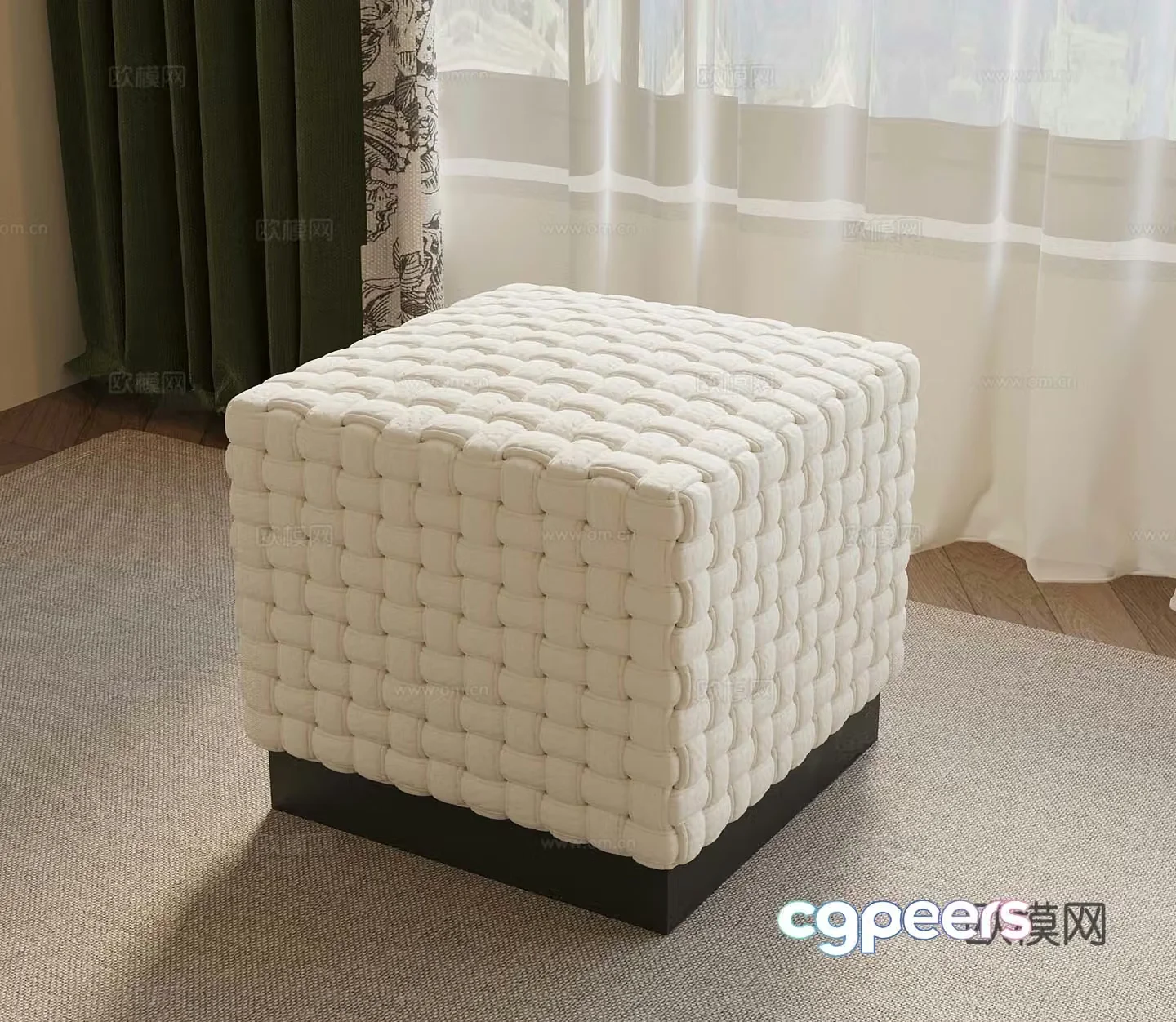 French cream wind stool lazy sofa square sofa 3d model