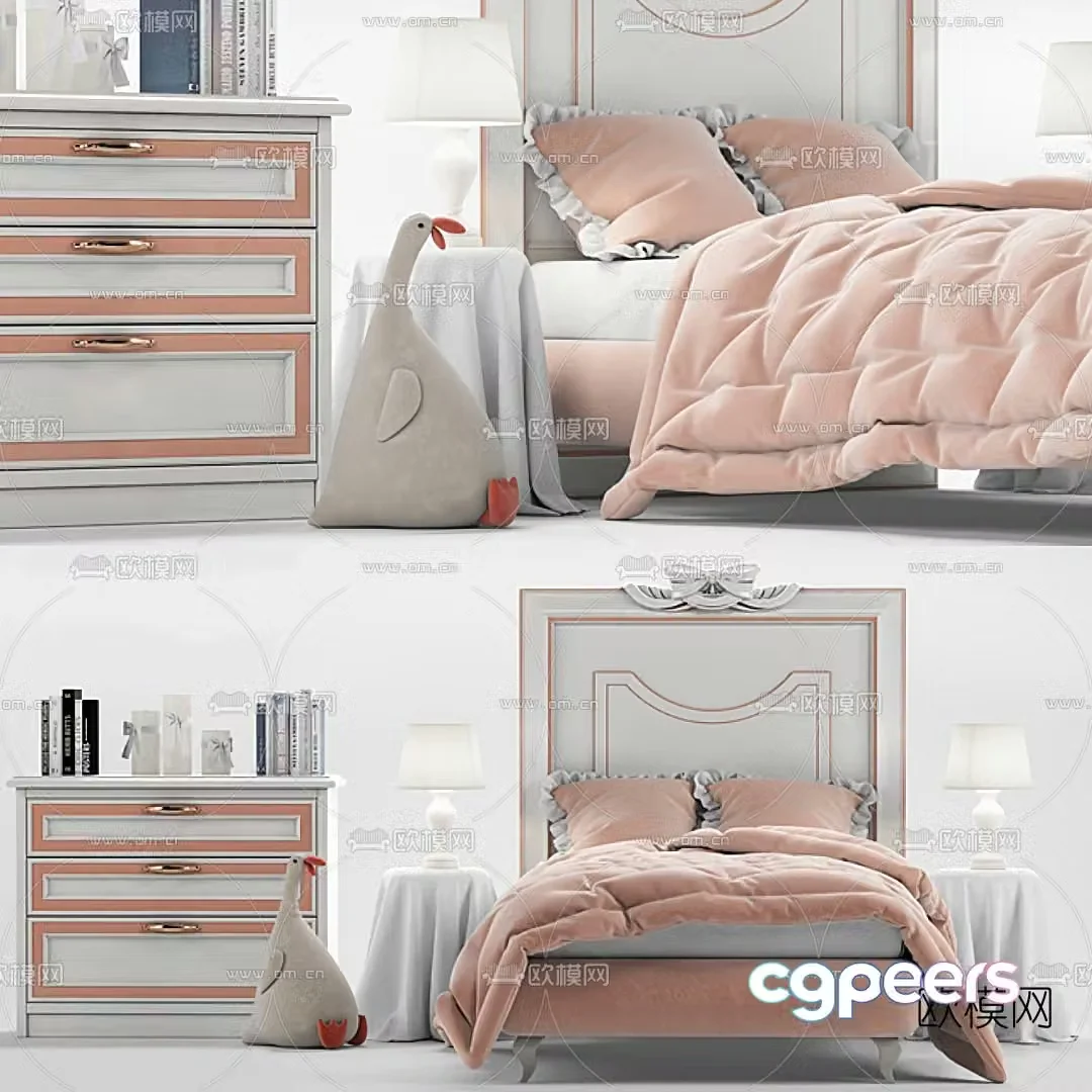 Simple European children’s bed bedside table 3D model