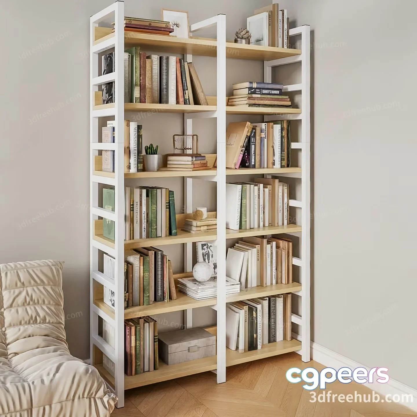 White Bookshelf 3D Model – 21577 – VRAY Render