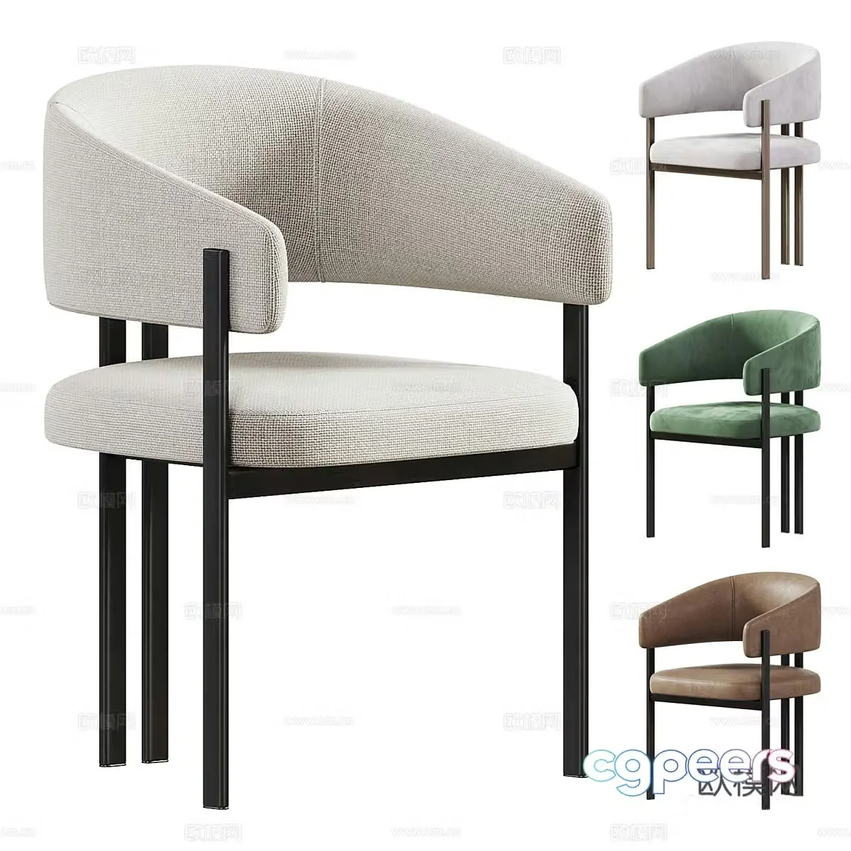 Modern Italian light luxury dining chair 3D model