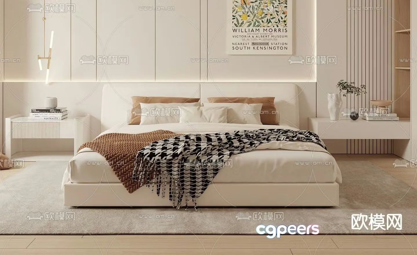 Cream style double bed 3d model