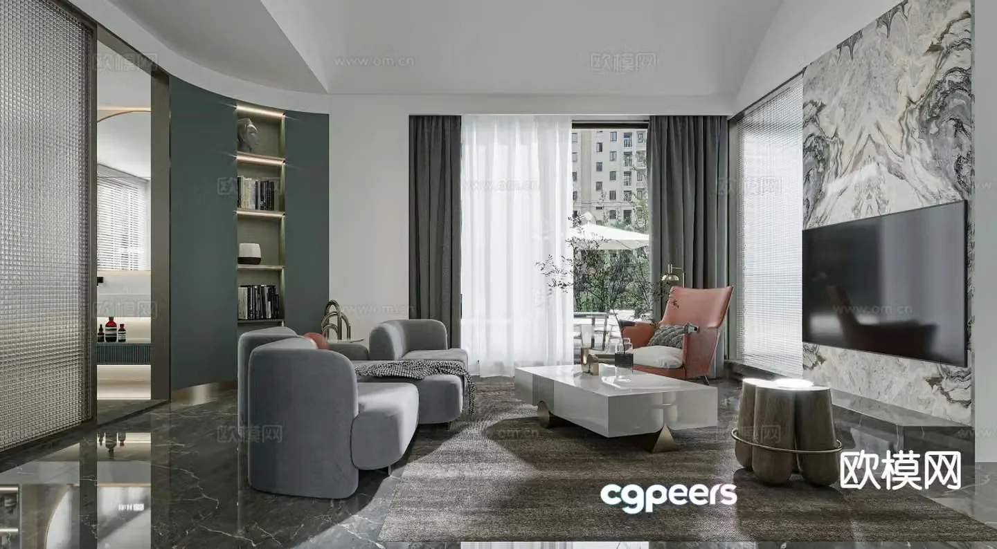 Modern living room master bedroom master bathroom living room 3d model