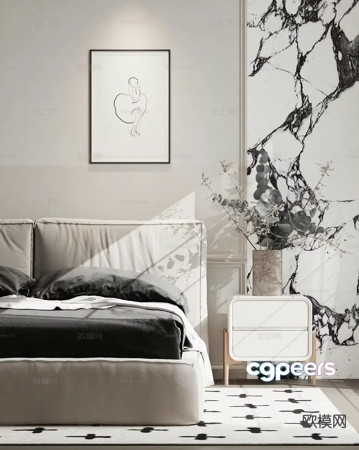 Modern double bed 3d model