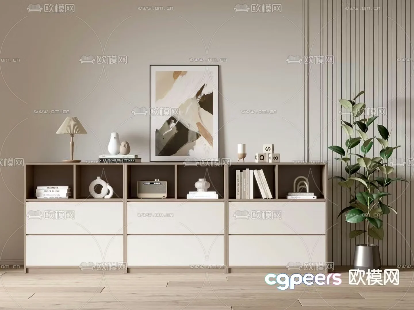 Modern bookcase low cabinet 3d model