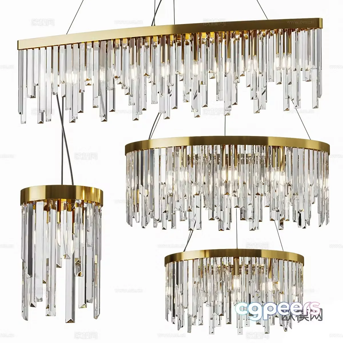 Modern light luxury metallic glass decorative chandelier 3d model