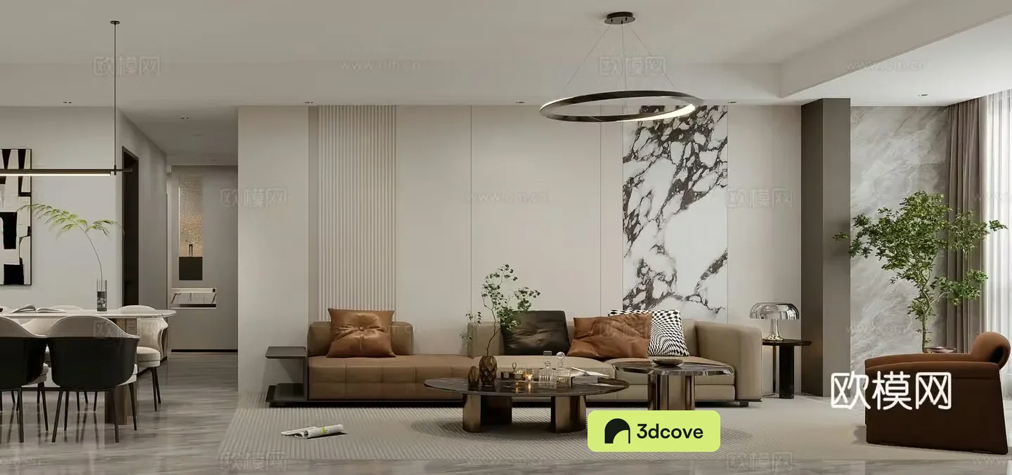 Modern living and dining room Combination sofa Modern living room Light luxury Italian bar Open kitchen
