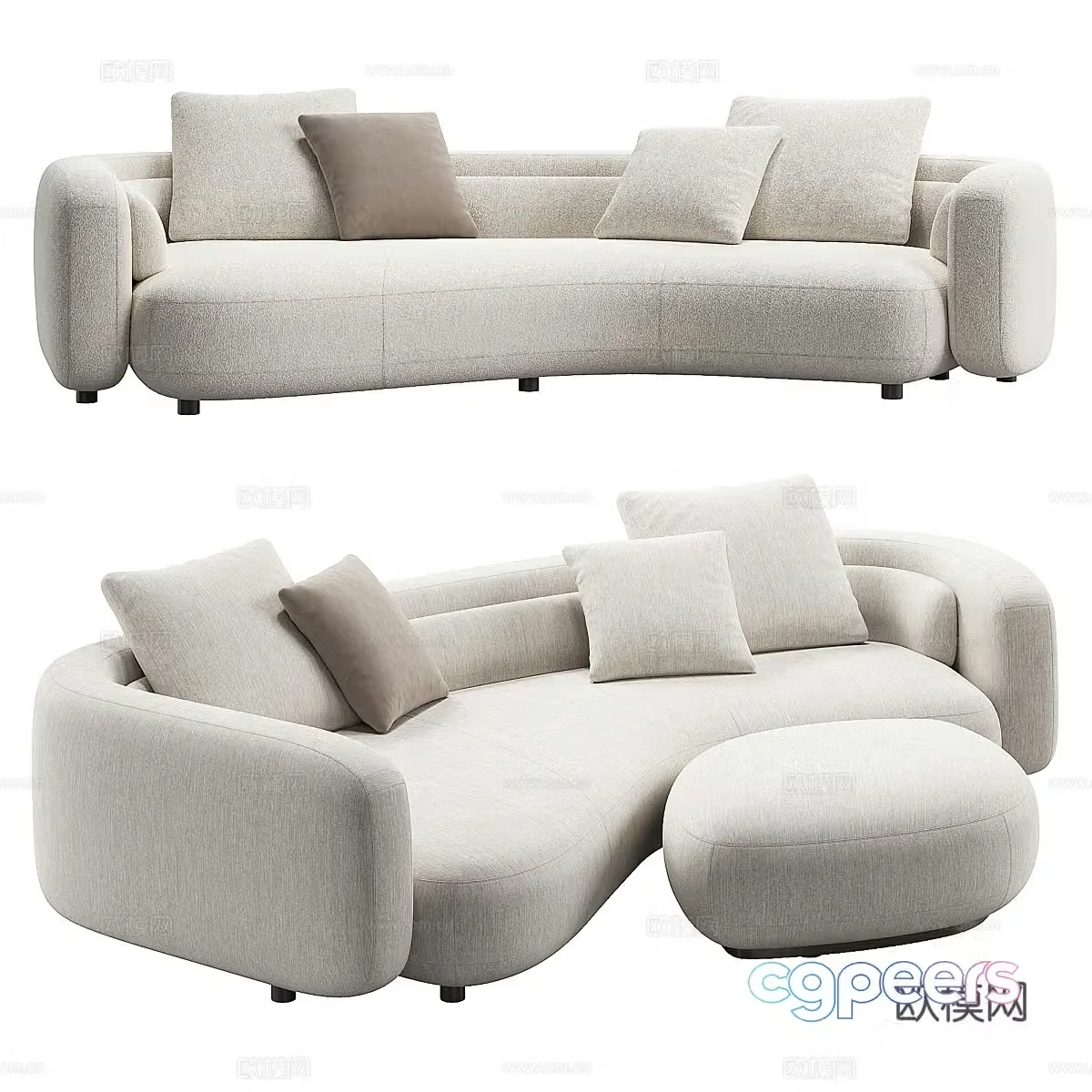 Modern cream style fabric casual sofa 3d model