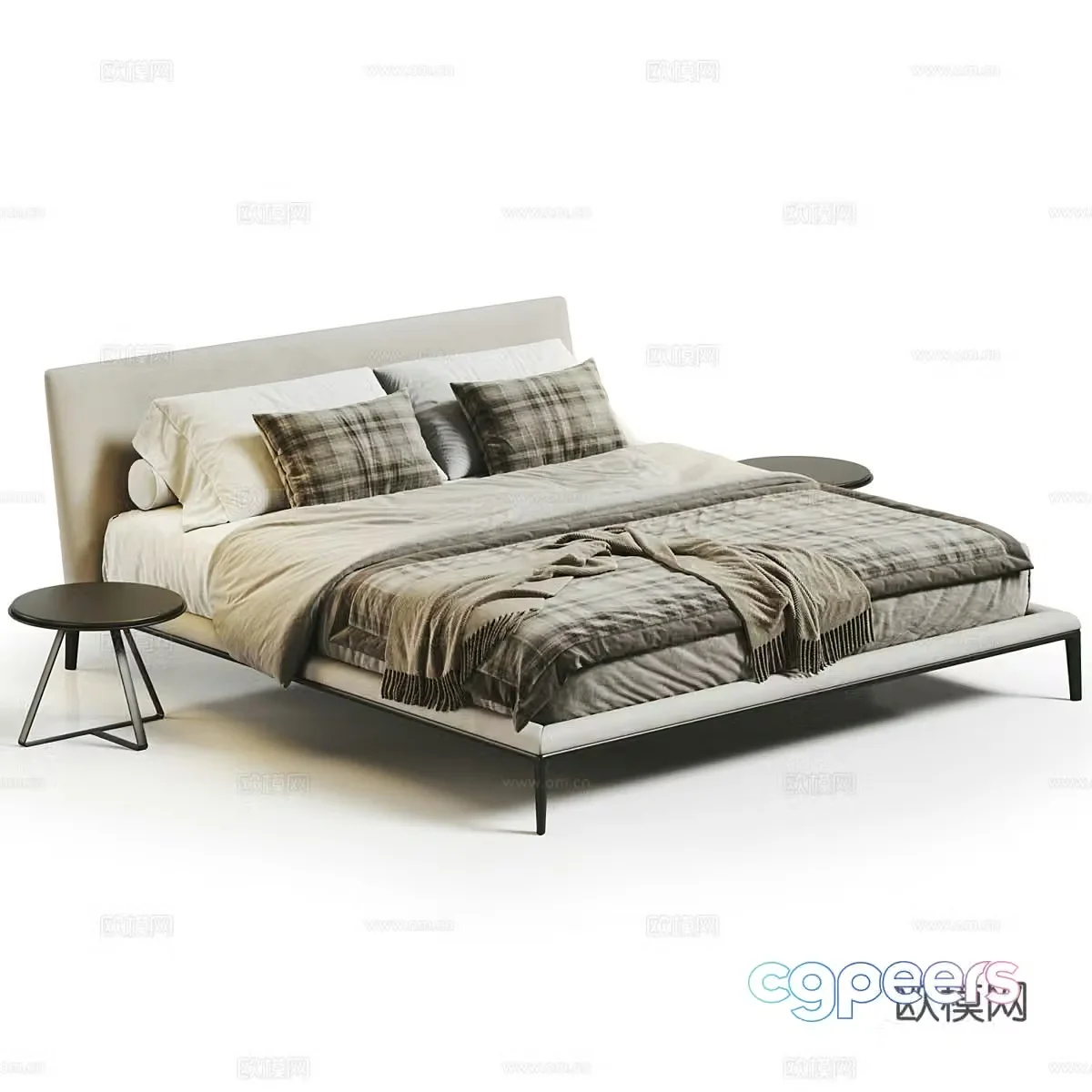 Fabric double bed platform bed hotel double bed bedroom double bed master bedroom double bed homestay 3D model